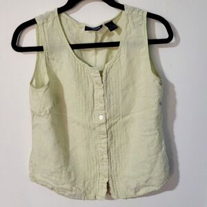 Liz Claiborne LIZSPORT Yellow Sleeveless Linen Pleated Blouse sz 12